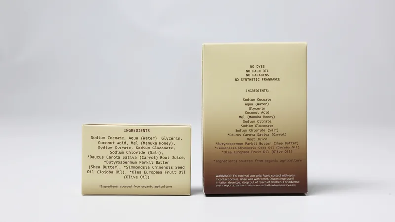 The back panels of both Silken Gold cartons, listing every ingredient.